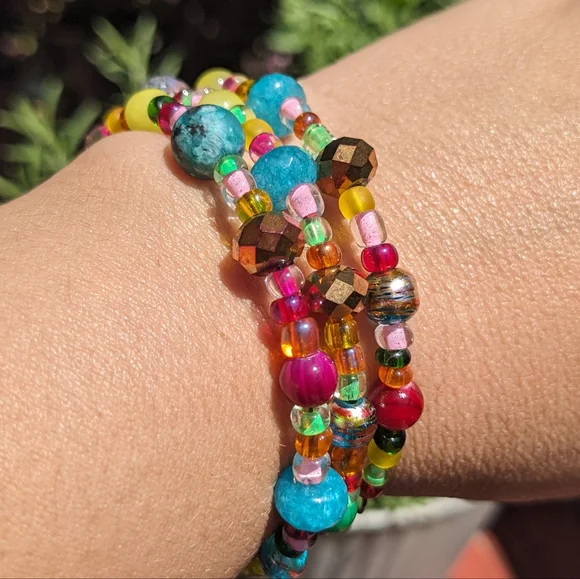 NEW Jasper Lava Stone Energy Bracelet Handmade Cute Coil Crystals Beads - Picture 6 of 8